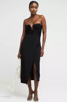 Платье бандо с глубоким вырезом и миди платьем River Island, черный