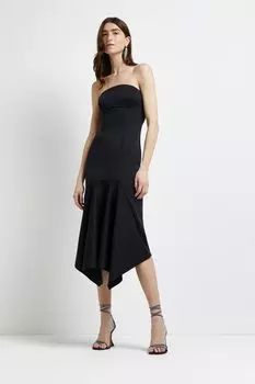 Платье-Бандо с оборкой по подолу River Island, черный