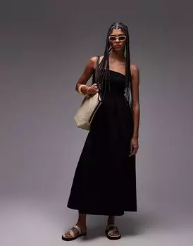 Платье-бандо Topshop макси из поплина черного цвета