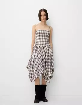 Платье бандо в клетку с оборками Bershka, мультиколор