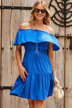 Платье бардо с оборками Sosandar, синий