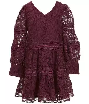 Платье Bardot для больших девочек 7–16 лет, кружевное мини-платье с рукавами «пуэн-де-венез», красный