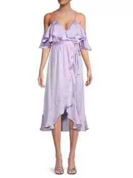 Платье Bardot с запахом и открытыми плечами с рюшами bea, pastel