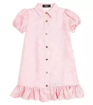 Платье barocco из шелкового твила Versace Kids, розовый