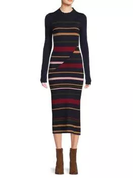 Платье Bcbgeneration полосатое облегающее миди, темно-синий