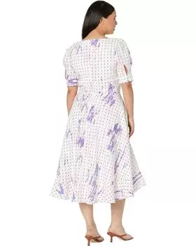 Платье BCBGeneration V-Neck Puff Sleeve GV01D35, белый мульти