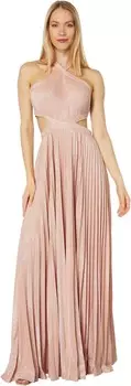 Платье BCBGMAXAZRIA Pleated Metallic Cross Neck Evening Gown, цвет Bare Pink
