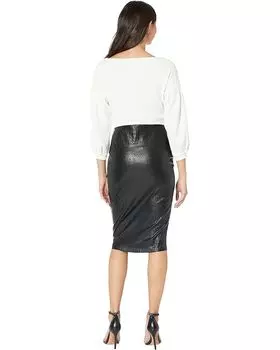 Платье Bebe Off Shoulder Puff Sleeve Midi Dress, цвет Cloud Dancer/Jet Black