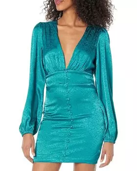 Платье Bebe Satin Button-Up Jacquard, цвет Crystal Teal