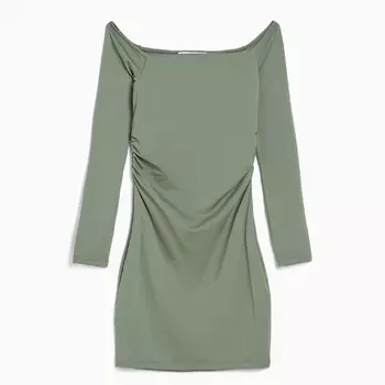Платье Bershka Long Sleeve Mini, хаки