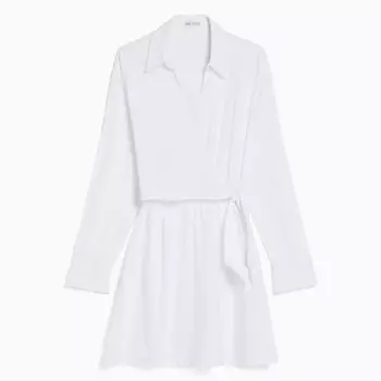 Платье Bershka Mini Long Sleeve Shirt With Crossover Detail, белый