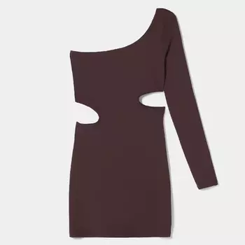 Платье Bershka Mini With Asymmetric Long Sleeve And Cut Outs, коричневый