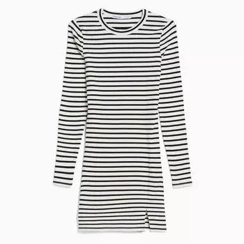 Платье Bershka Ribbed Long Sleeve Ribbed Mini, белый/черный