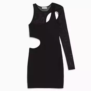 Платье Bershka Tulle Asymmetric Long Sleeve Mini, черный