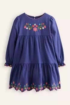 Платье Бетси с ярусами и завитками Boden, синий