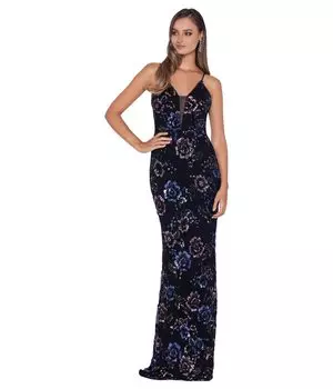 Платье Betsy & Adam, Long Cami V-Neck Flower Sequin Gown