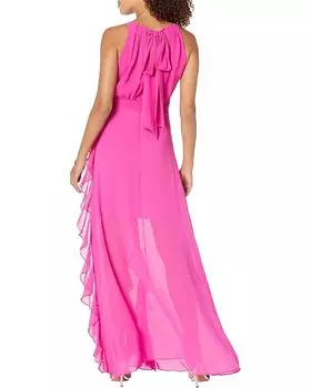 Платье Betsy & Adam Long Chiffon Halter Dress, фуксия