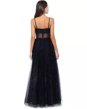 Платье Betsy & Adam Long Glitter Mesh Ballgown, черный