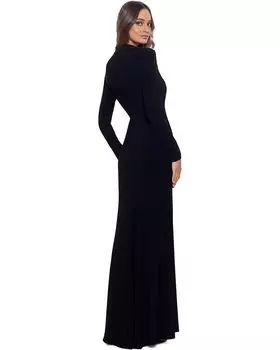 Платье Betsy & Adam Long Long Sleeve Jersey w/ Contrast Lining, цвет Black/Nude