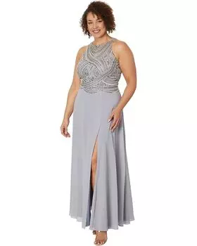 Платье Betsy & Adam Long Metallic Beaded Top, цвет Grey/Gunmetal