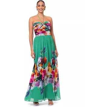 Платье Betsy & Adam Long Placement HMC Printed Tie Neck, цвет Green Multi