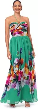 Платье Betsy & Adam Long Placement HMC Printed Tie Neck, цвет Green Multi