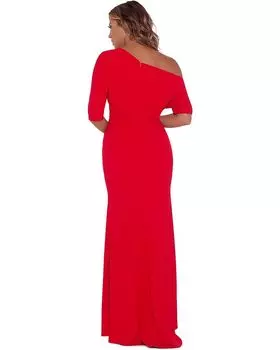 Платье Betsy & Adam Long Scuba Crepe Over-the-Shoulder Gown, красный