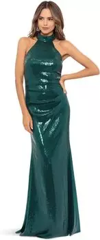 Платье Betsy & Adam Long Sequin Mock Neck T-Back Gown, цвет Emerald