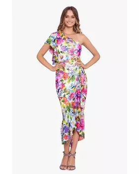 Платье Betsy & Adam Midi Chif Print One Shoulder, цвет Multicolor