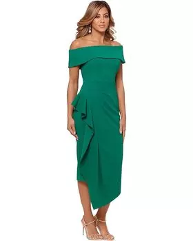 Платье Betsy & Adam Off-the-Shoulder Cuff Midi Dress, зеленый