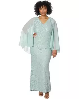 Платье Betsy & Adam Plus Size Long Lace Capelet, цвет Sage