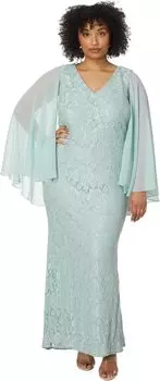 Платье Betsy & Adam Plus Size Long Lace Capelet, цвет Sage