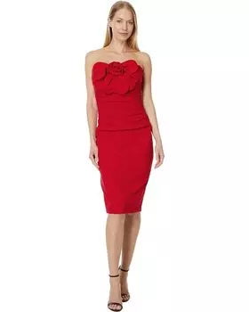 Платье Betsy & Adam Short Scuba Crepe Strapless Flower, красный