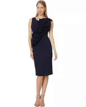 Платье Betsy & Adam Short scuba crepe ruffle flower, темно-синий