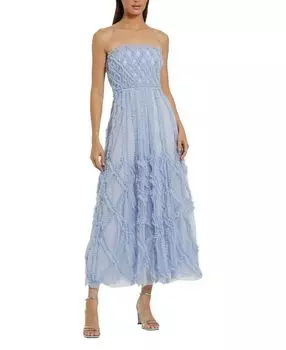 Платье без бретелей с рюшами и сетчатой точечной текстурой Mac Duggal, синий