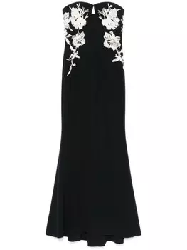 Платье без бретелей с вышивкой Elie Saab, черный