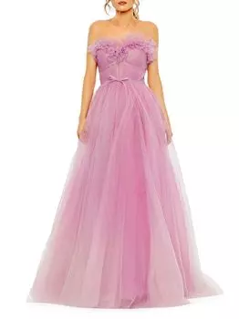 Платье без бретелек из блестящего тюля Mac Duggal, сиреневый