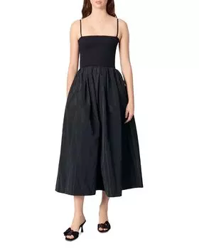 Платье без бретелек из сетки и тафты Maje, черный