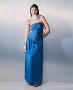 Платье без бретелек, расшитое бисером, с вырезом на бедрах для женщин Tintoretto, индиго