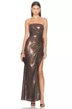 Платье без бретелек с блестками и скрученной отделкой Alex Perry, цвет Chocolate