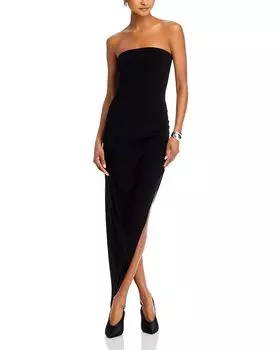 Платье без бретелек с боковой драпировкой Norma Kamali, черный