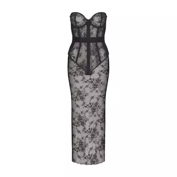 Платье без бретелек с корсетом, длинное SKIMS, цвет onyx