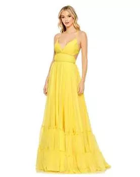 Платье без бретелек с однотонными многоуровневыми оборками Mac Duggal, цвет buttercup