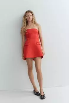 Платье без бретелек с отшипниками ZARA, оранжевый