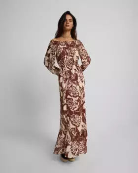 Платье без бретелек с принтом Silbon, коричневый