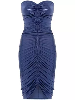Платье без бретелек с присборенной юбкой Norma Kamali, синий