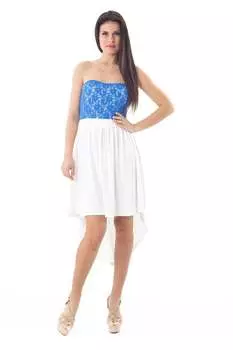 Платье без бретелек с высоким воротником и кружевной отделкой Conquista, синий