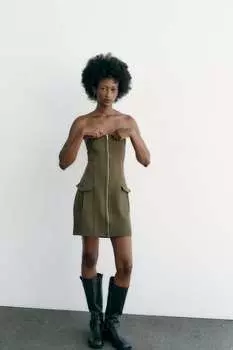 Платье без бретелек ZARA, хаки