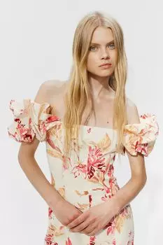 Платье без плеч из смесового льна H&M, бежевый