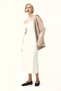 Платье без плеч из трикотажа в рубчик H&M, бежевый